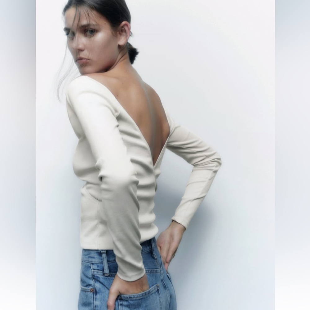 ZARA Cream Wrap Rib Top, Women Size S